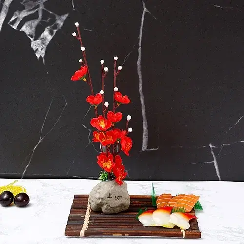 Plateau décoratif de fleurs, dosh, fruits de mer, outil de Sushi, plantes, Conception artistique, or