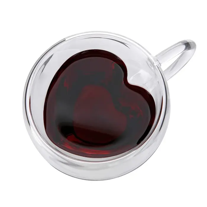 1/2 pièces coeur tasse Couple tasse Double couche verre isolé clair tasses à thé avec poignée pour c