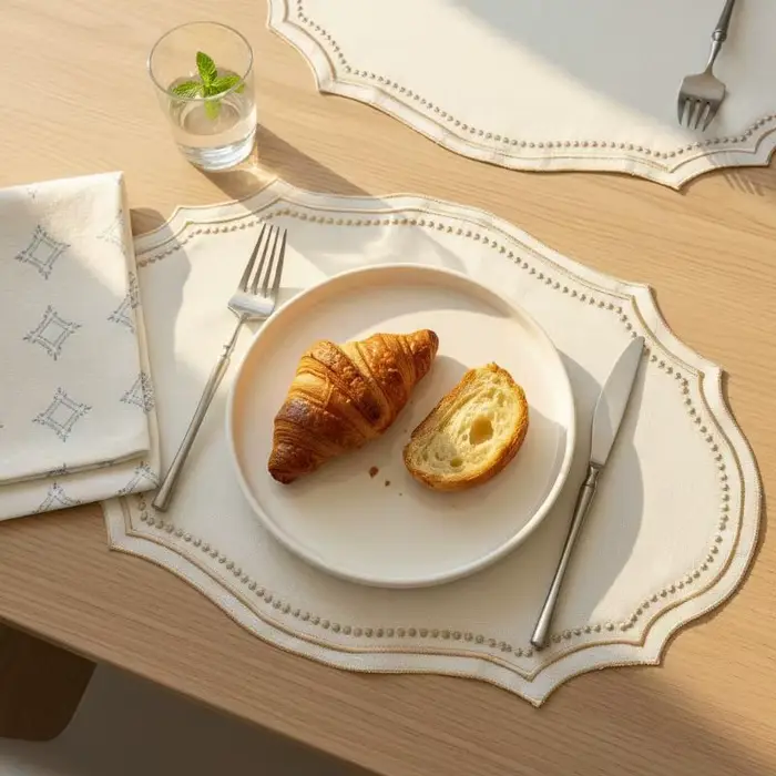 Set de table vintage brodé en tissu imitation coton-lin