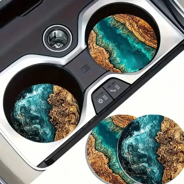 Ensemble de sous-verres à motif de vagues océaniques et de grain de bois