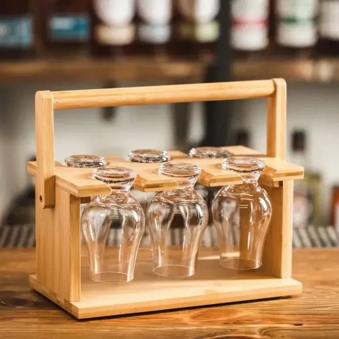 Ensemble de 6 verres en cristal avec support en bambou, verres à boire de 200 ml avec support, suppo