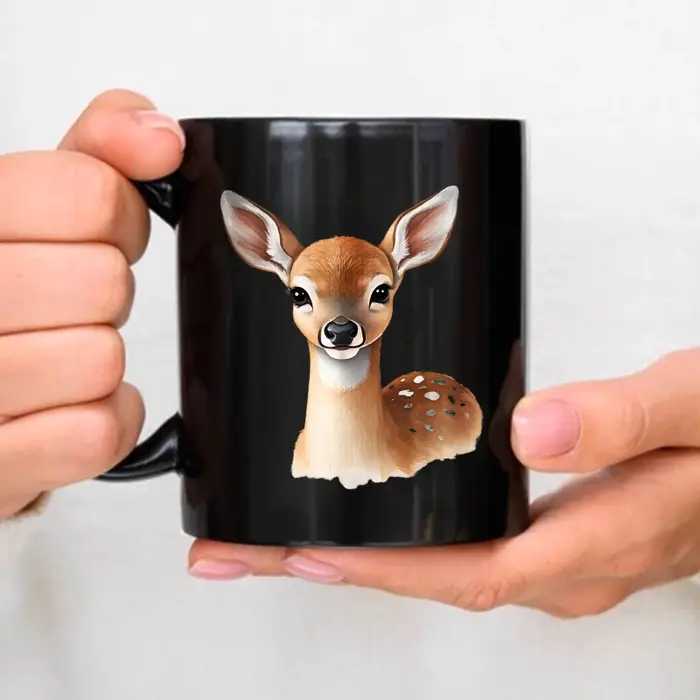 Tasse en céramique cerf noir imprimé animal pour café, thé, cadeaux de petit déjeuner