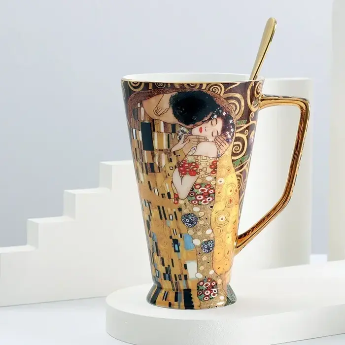 Tasse à café en porcelaine gustav klimt, avec cuillère, Klimt, grande capacité, verres en céramique,