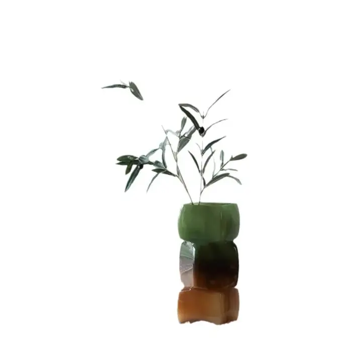 Vase en verre géométrique carré empilable marbré dégradé