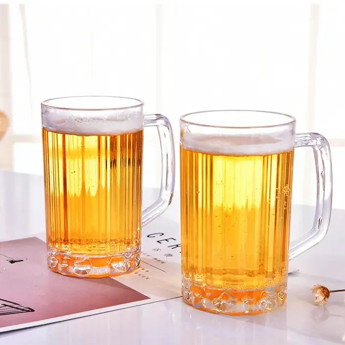 Mug à bière transparent 500 ml en plastique incassable – Idéal pour le petit-déjeuner