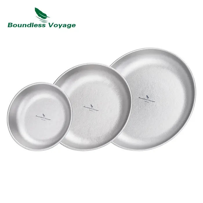 Boundless Voyage – Ensemble de 3 assiettes et bols de camping en titane ultraléger avec sac en filet – Vaisselle et