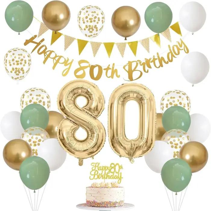 Or vert anniversaire 18/30/40/50/60/70/80 ans bannière suspendue fanion guirlande numéro ballons décoration de gâteau ensemble de décorations