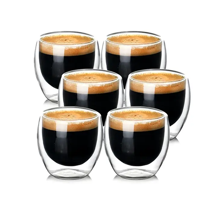 Ensemble de 6 Tasses à Café en Verre à Double Paroi de 2.7 Oz, pour le Latte, le Thé, le Lait, le Ca