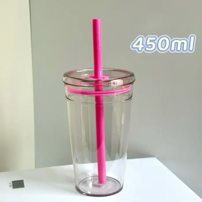 Verres 450ml tasse de paille réutilisable tasse à café transparente en plastique monocouche voiture