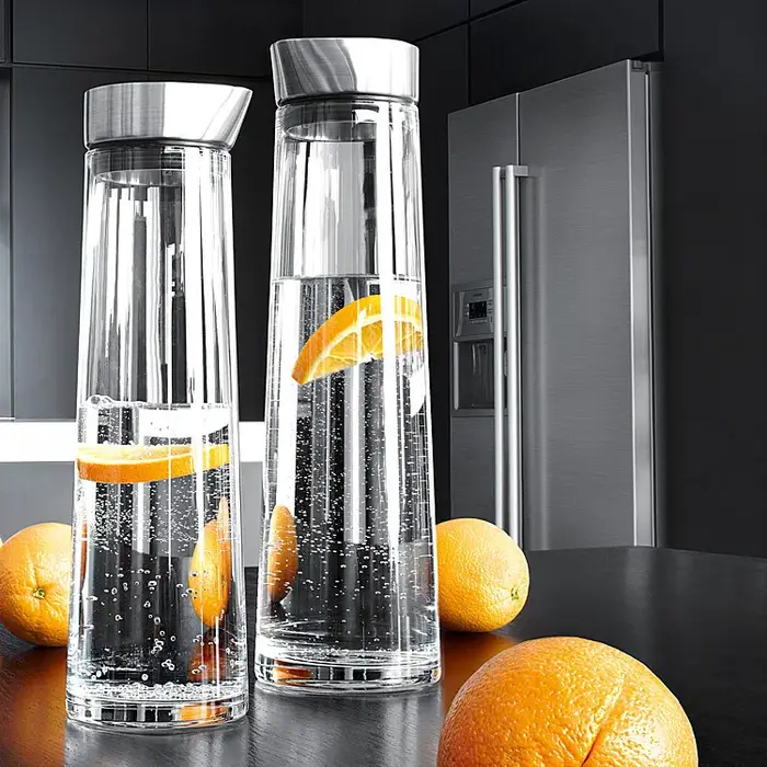 Bouteille d'eau en verre épaissi avec couvercle en acier inoxydable