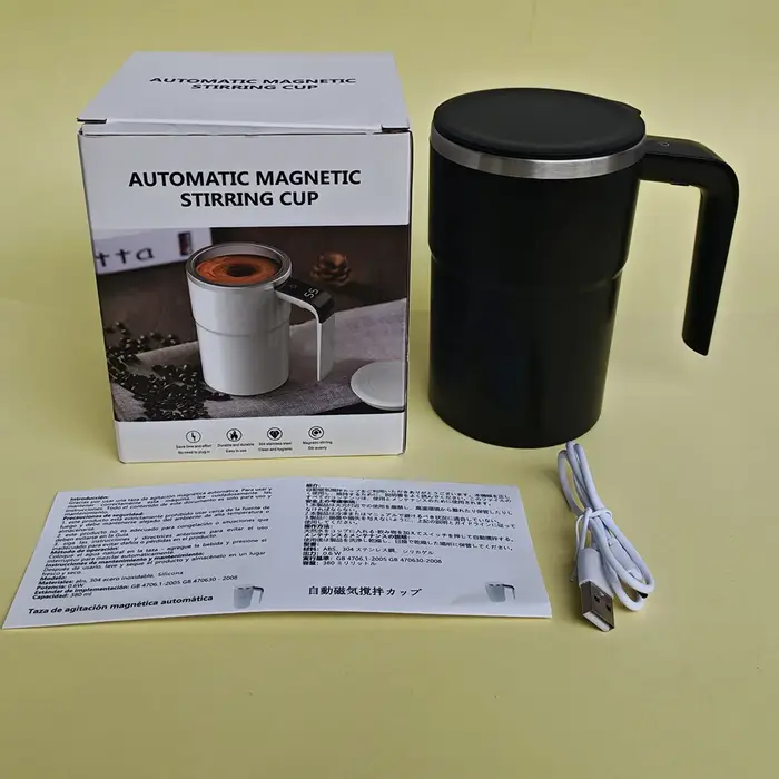 Tasses à café électriques de 380ML, tasse à remuer automatique, mélangeur en acier inoxydable 304 Re