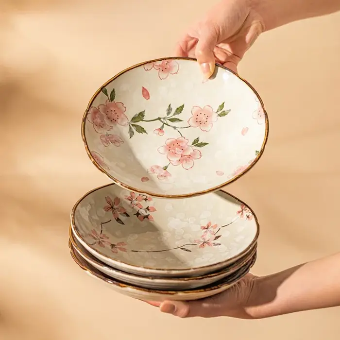 Assiette à Dessert en céramique de fleur de cerisier japonaise, accessoires de cuisine à domicile, ensemble de couverts, assiette créative et mignonne, assiette à Sushi