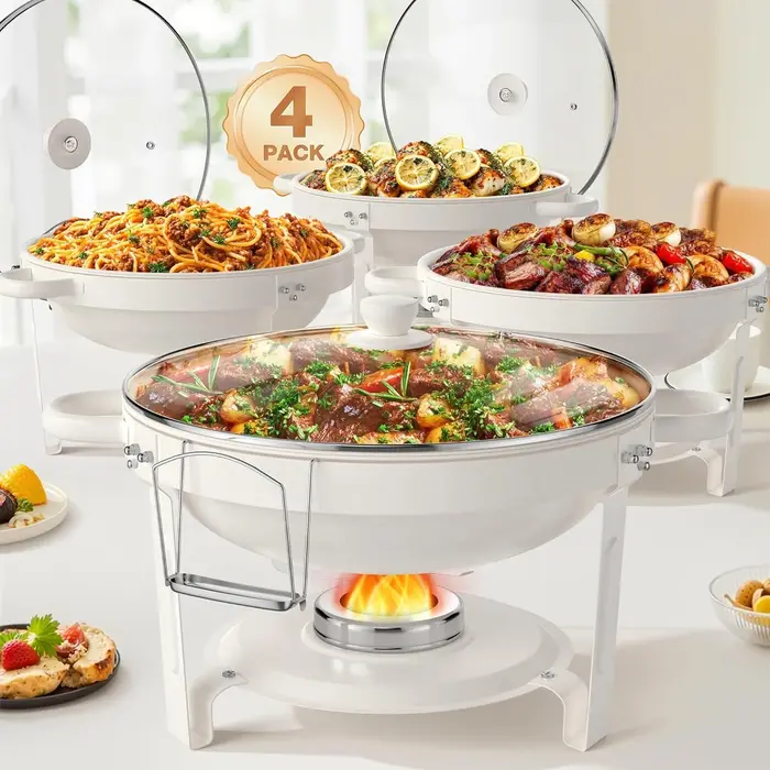 Plats de service blancs pour buffet 5QT avec couvercle en verre empilables