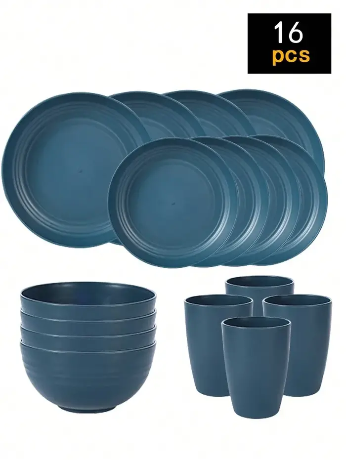 Ensemble de vaisselle en plastique réutilisable 4/16/24 pièces