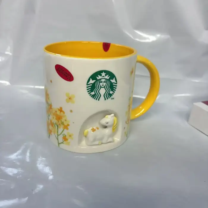    Mug en céramique Starbucks 355 ml avec figurine de poney 3D, imprimé Osmanthus jaune, café 	 Gob