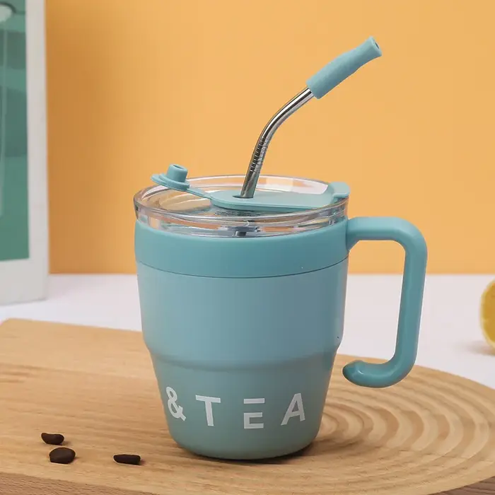 Tasse à café avec paille en acier inoxydable