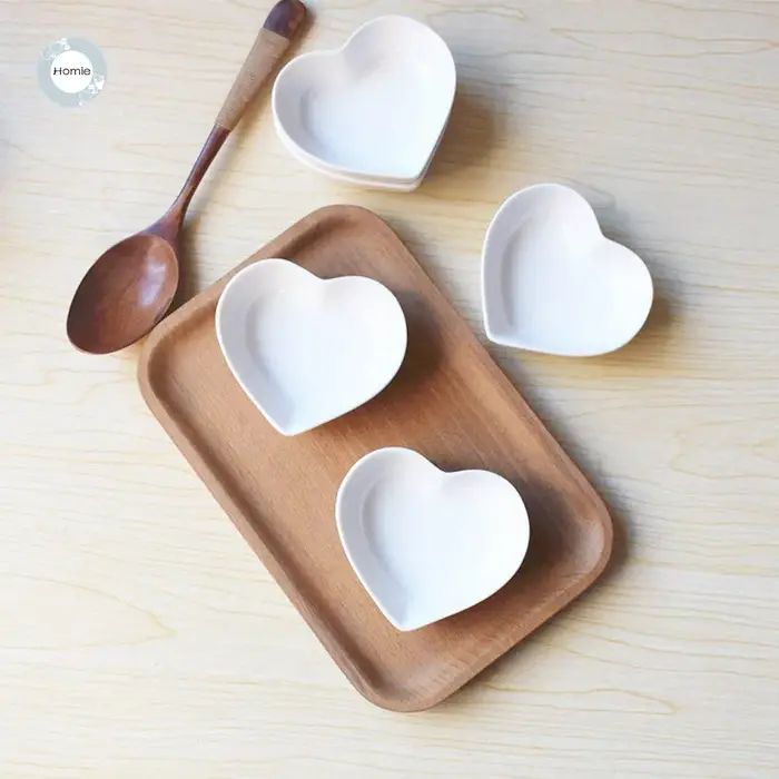 Homies plats en forme de cœur assiettes en céramique bibelot plat amour petite soucoupe Mini assiette à collation salade plateau à Sauce 4 pièces