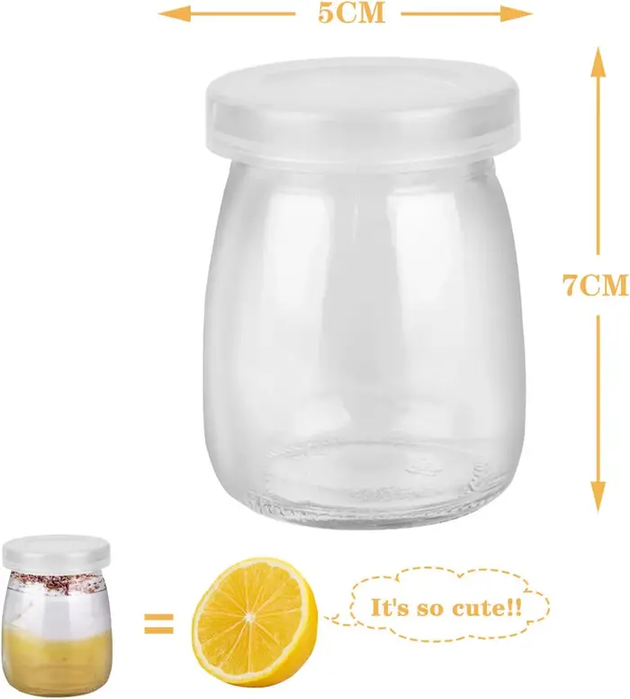 Pots en verre transparent de 4oz avec couvercles en PE, récipient à yaourt en verre, pots à Pudding