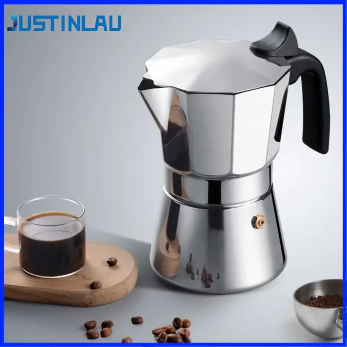 JUSTINLAU 150/300ML Cafetière Moka Octogonale Classique en Acier Inoxydable