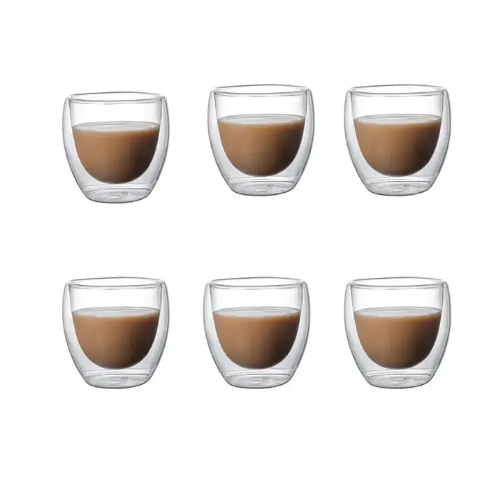 6 pièces Double paroi tasse en verre 80ml tasses mignonnes