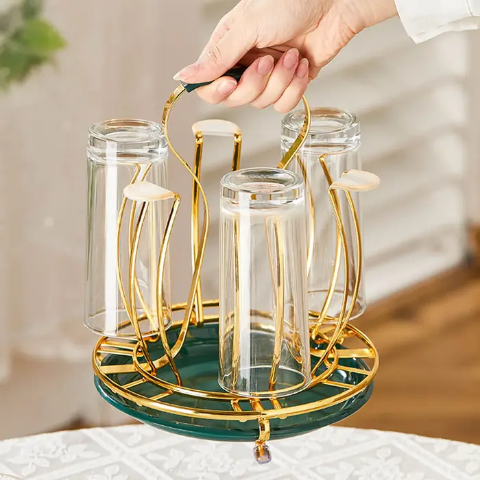 Rangement de gobelets en verre en métal de forme ronde T1