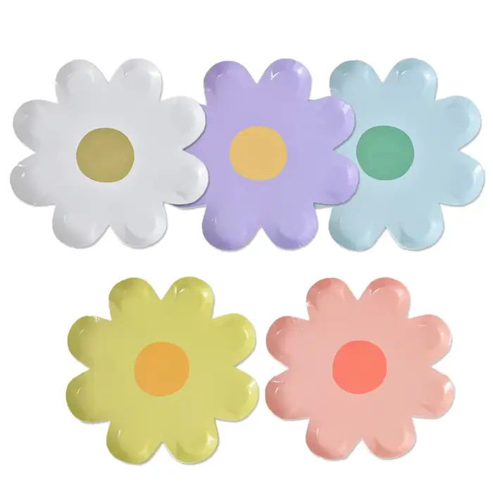 Lot de 10 assiettes jetables en papier motif marguerite pour gâteaux