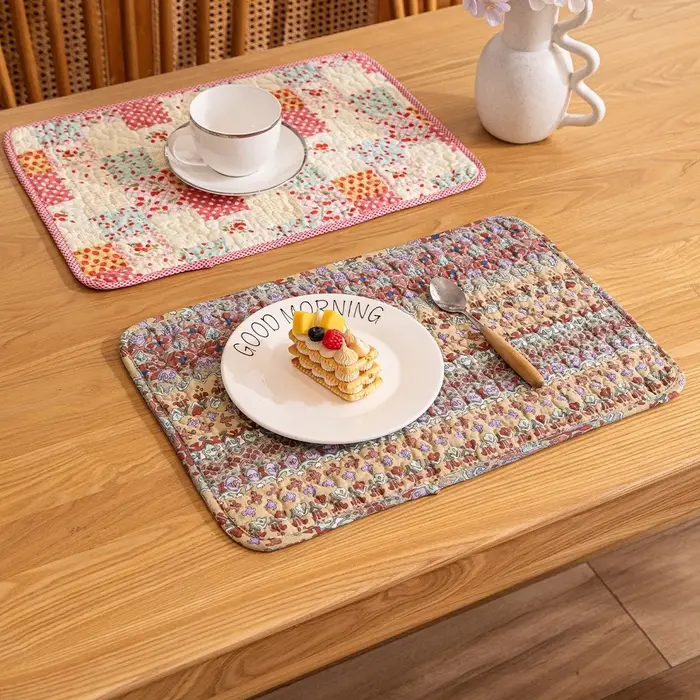 Set de 2 Napperons Matelassés Style Rustique pour Dîner à la Maison