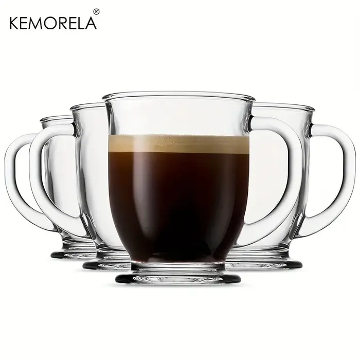 Tasse à café transparente avec poignée, tasse à Cappuccino créative, café, lait, thé, jus, usage domestique, ensemble de verres, 1/4 pièces