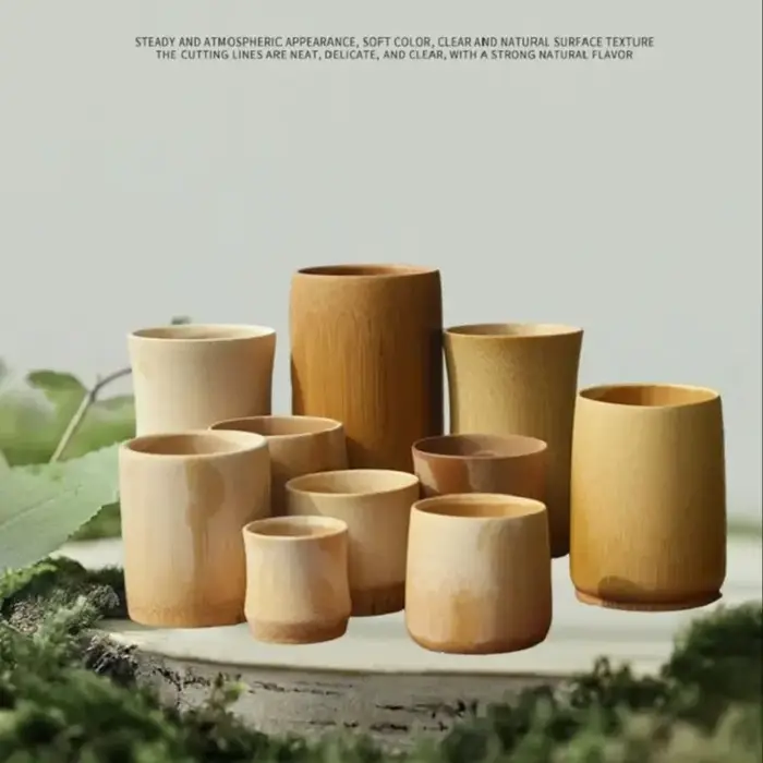 Tasses à thé rétro en bambou carbonisé naturel