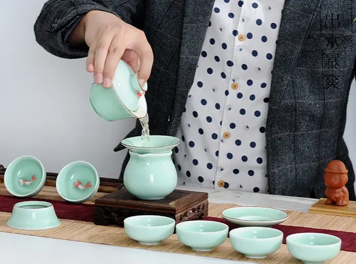 3 bols à thé céladon Gaiwan