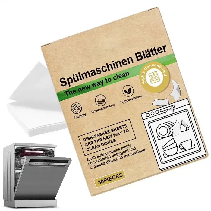 30 feuilles de détergent pour lave-vaisselle écologiques, bandes nettoyantes naturelles, alternative