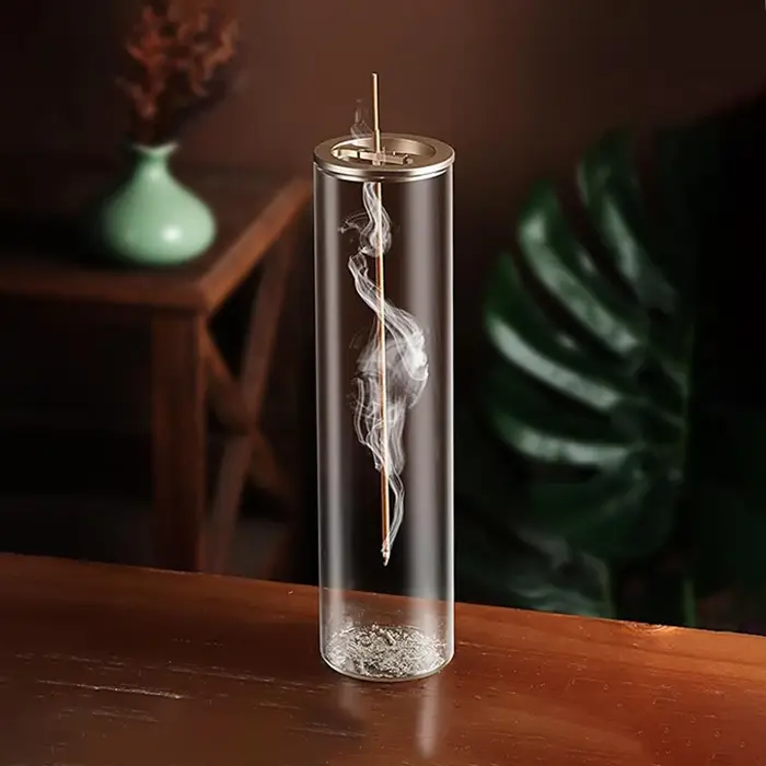 Brûleur d'encens moderne en verre anti-cendres volantes avec cendrier