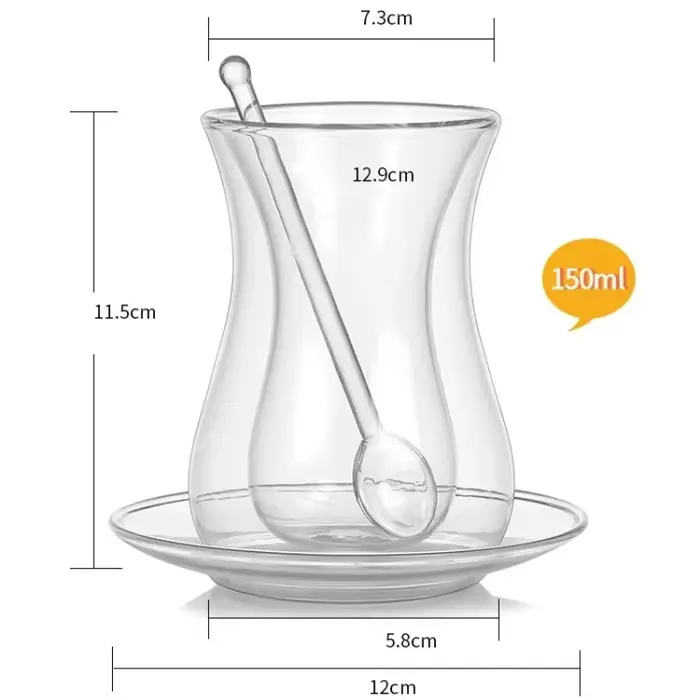 Beauté tasse à thé noir soucoupe cuillère à café ensembles turc Bohea Double paroi verre isolé thermique