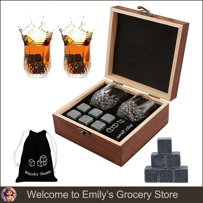 Ensemble de verres à whisky et à charbon, glaçon en granit, boîte en bois, cadeau de fête des pères, papa et mari, hommes