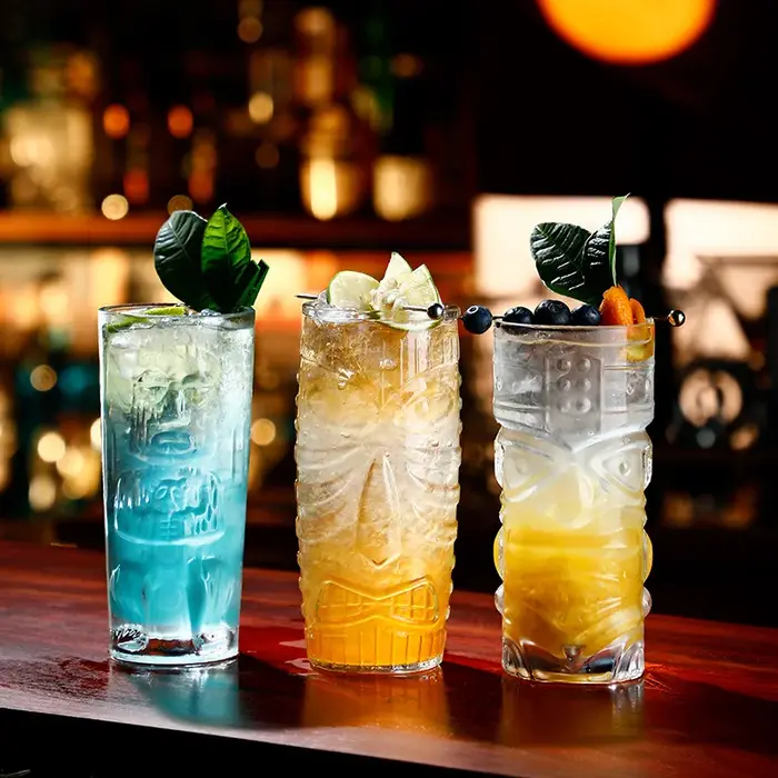Bar Tiki Lunettes Tiki Mug - Gobelets transparents en verre de style hawaïen