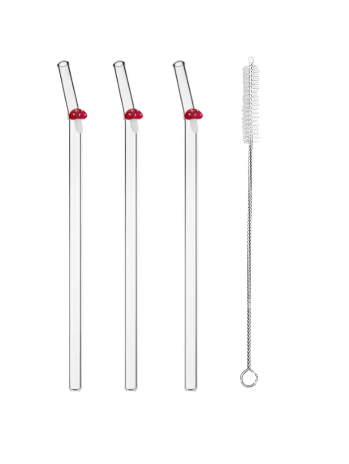 Paille en verre champignon fantaisiste 3/5 pièces, conception réutilisable, comprend une brosse de n
