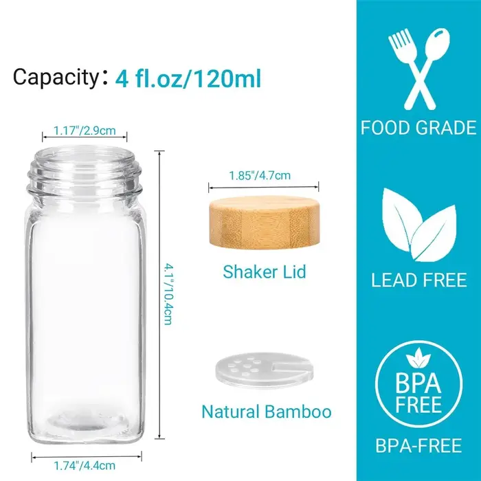 Pots à épices en verre avec légumes en bambou