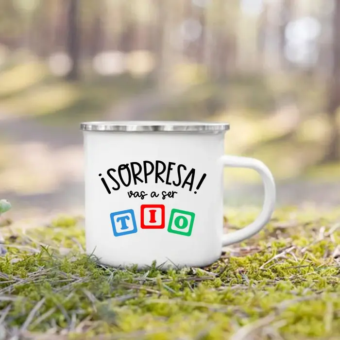 Tasse en émail imprimée Surprise, vous va pour être une tante/oncle/grand-père grand-mère, annonce d