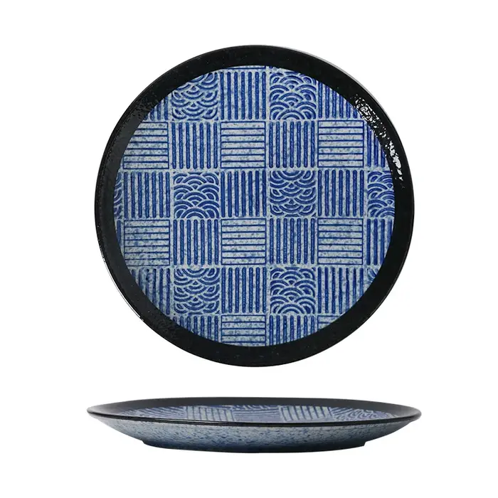 Assiette à Sushi en Céramique à Motif de Vagues Bleues et Blanches
