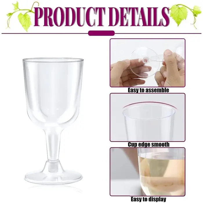 Verre à vin en plastique transparent AFOURT-50Pcs