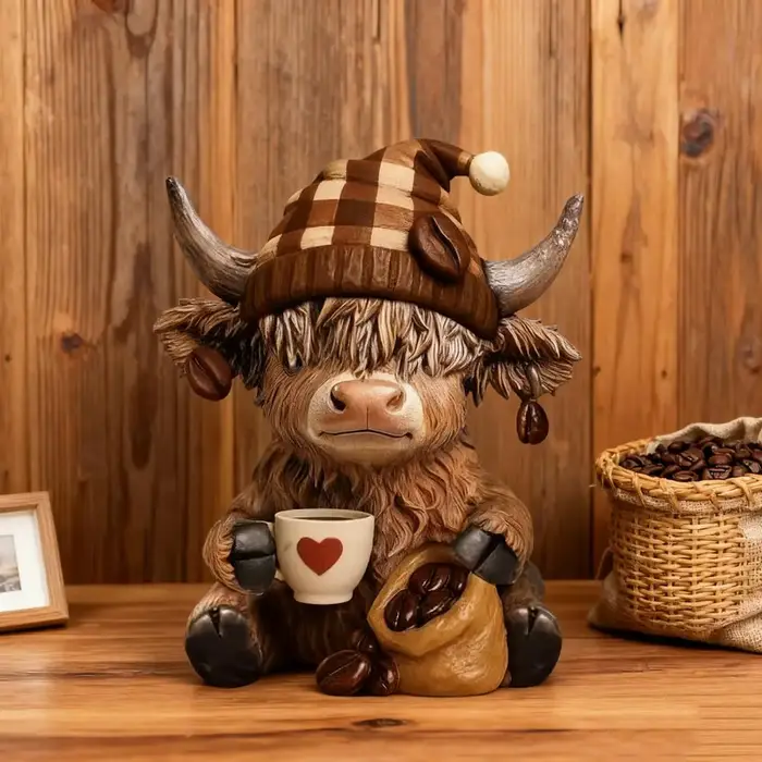 Statue de vache sur le thème du café