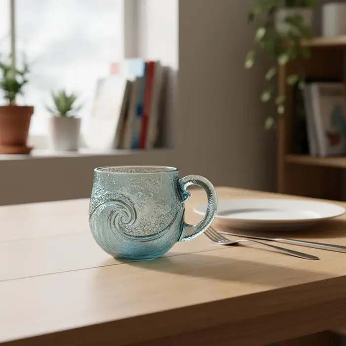 Tasse ondulée en verre de mer 12 Oz