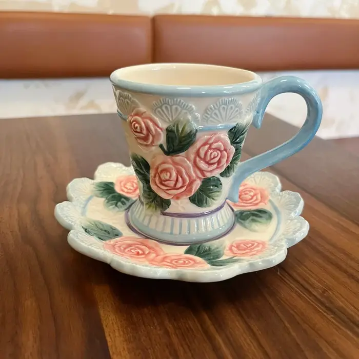 Théière et tasse à thé en céramique peinte à la main, style rose européen, ours créatif, ensemble de