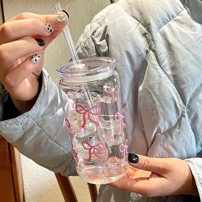 Gobelets en plastique à nœud rose de 500ml