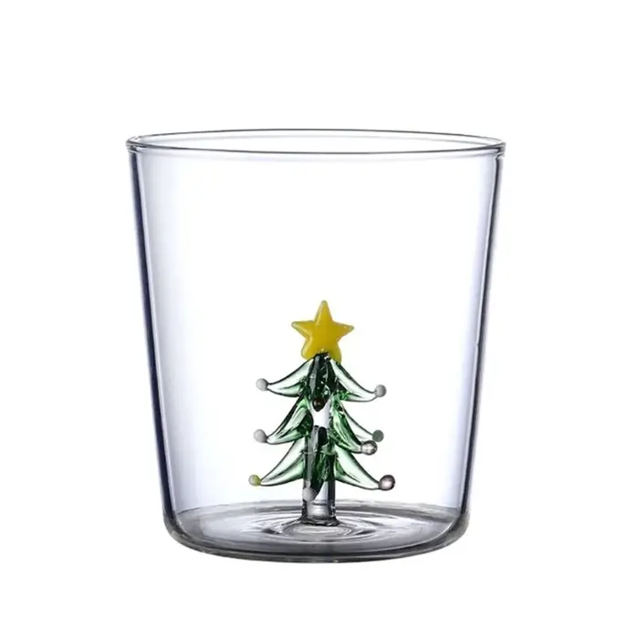 Verre à boire 3D avec figurine d'arbre Noël à l'intérieur, verre sans pied pour vin, eau, gobelet à