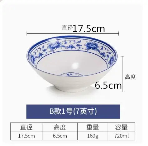 Filles en plastique bleu et blanc en porcelaine de mélamine, ramen de restaurant, vaisselle, couvert