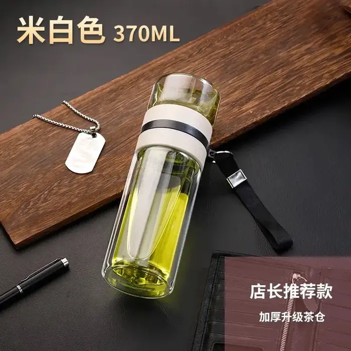 Tasse à thé en verre borosilicaté transparent à double paroi avec poignée