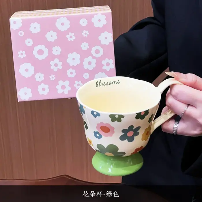 Tasses à eau en céramique à motif floral mignonnes