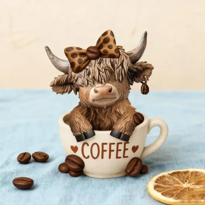 Statue de vache sur le thème du café