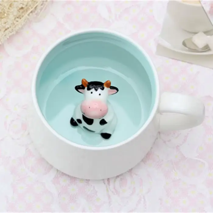 Tasse en céramique de dessin animé 3D de vache mignonne